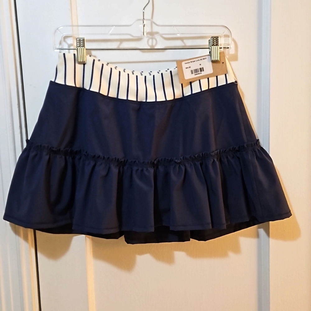 NEW Albion Fit - Venice Stripe Love All Tennis Skirt. Size medium. Navy & cream